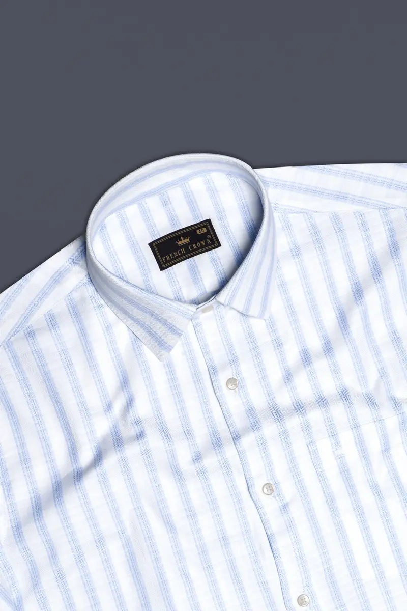 Sailors-Tropical Blue And Bright White Stripes Dobby Textured Premium Giza Cotton Dress Shirt 5