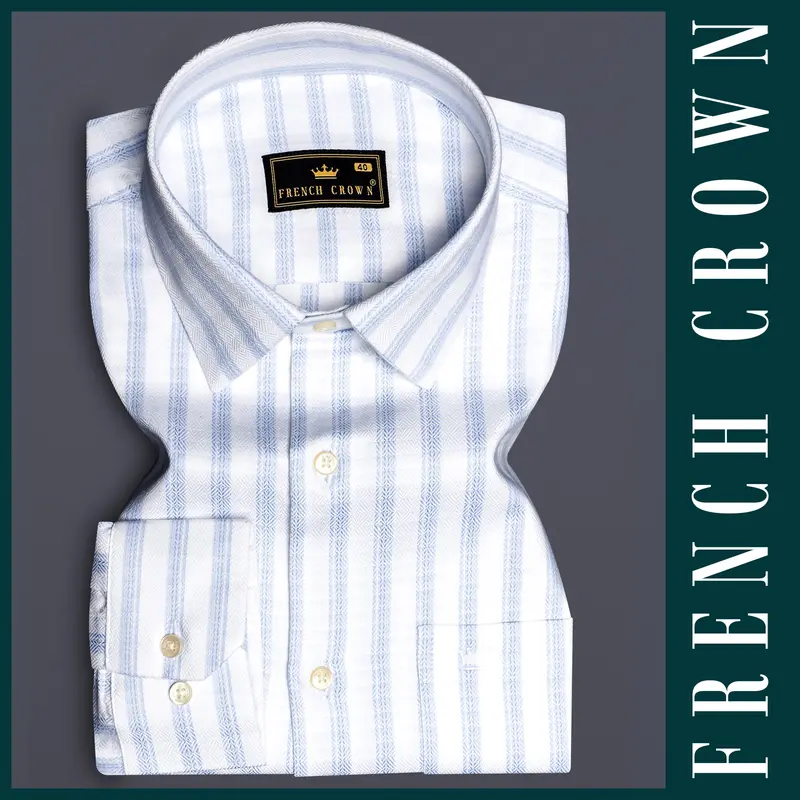 Sailors-Tropical Blue And Bright White Stripes Dobby Textured Premium Giza Cotton Dress Shirt 6