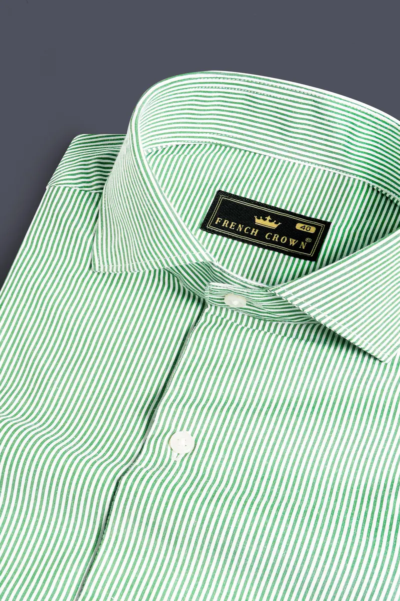 Salem Green And White Striped Premium Cotton Shirt 1