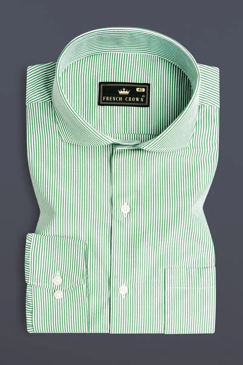 Salem Green And White Striped Premium Cotton Shirt 3