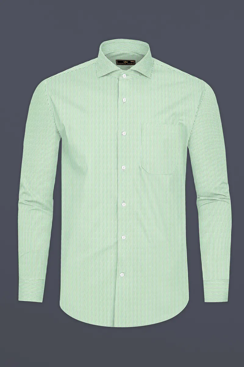 Salem Green And White Striped Premium Cotton Shirt 4