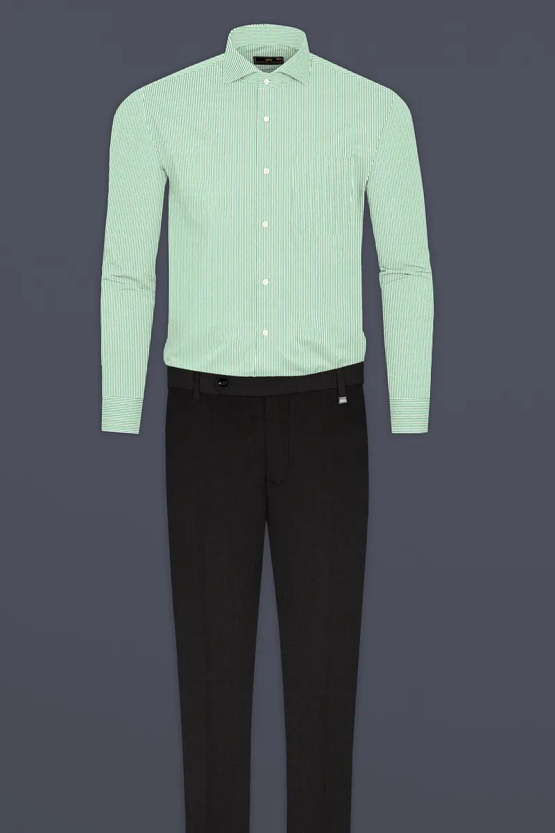 Salem Green And White Striped Premium Cotton Shirt 6