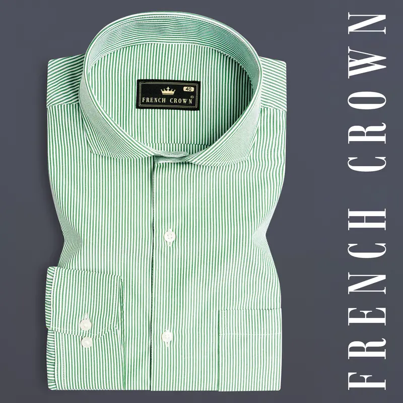 Salem Green And White Striped Premium Cotton Shirt 7