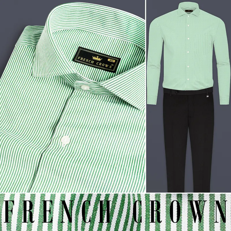 Salem Green And White Striped Premium Cotton Shirt 8