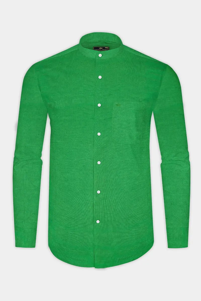 Salem Green Luxurious Linen Mandarin Collar Shirt 5