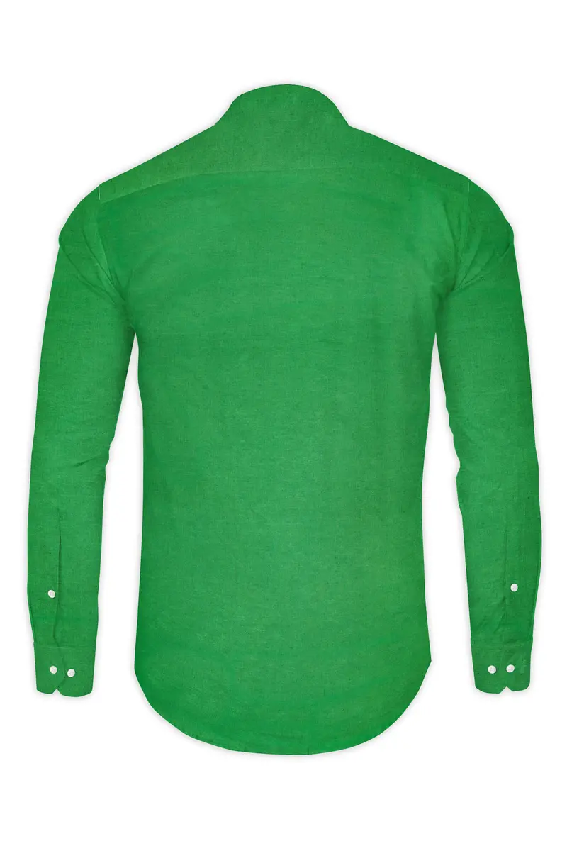 Salem Green Luxurious Linen Mandarin Collar Shirt 6