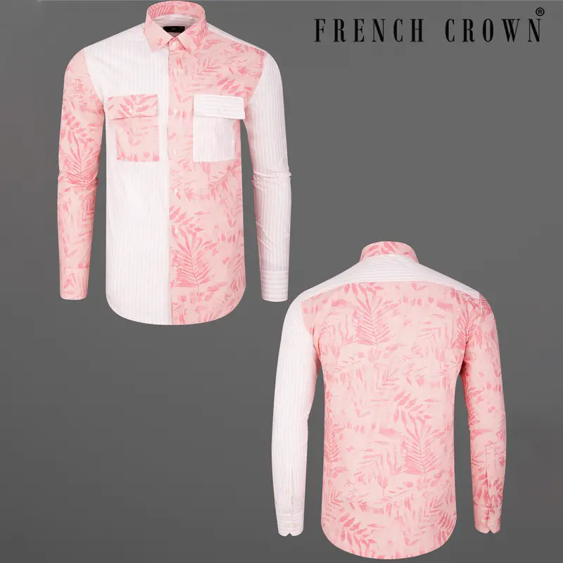 Salmon Peach Leaves Printed Premium Cotton Designer Shirt 1