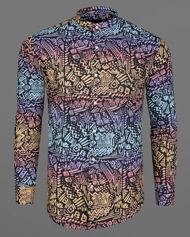 Salmon Peach With Jade Black Abstract Printed Premium Cotton Shirt 1