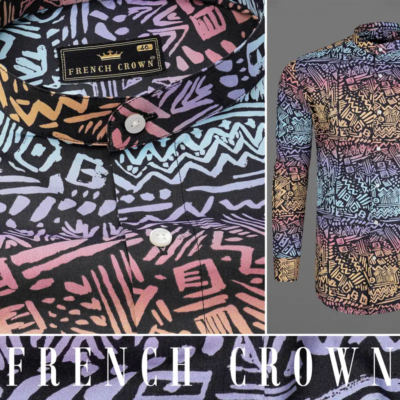 Salmon Peach With Jade Black Abstract Printed Premium Cotton Shirt 11