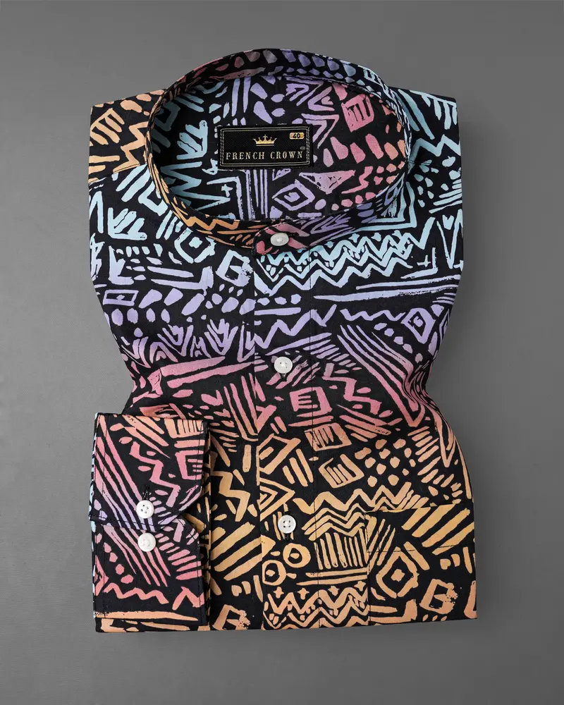 Salmon Peach With Jade Black Abstract Printed Premium Cotton Shirt 3