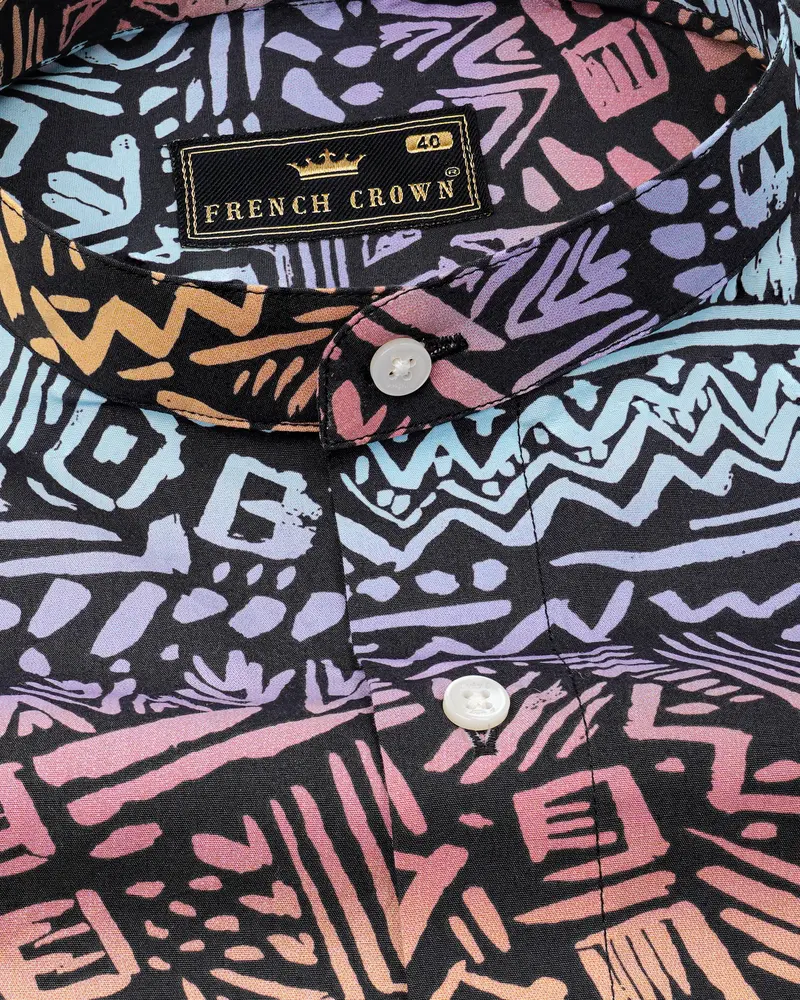Salmon Peach With Jade Black Abstract Printed Premium Cotton Shirt 4