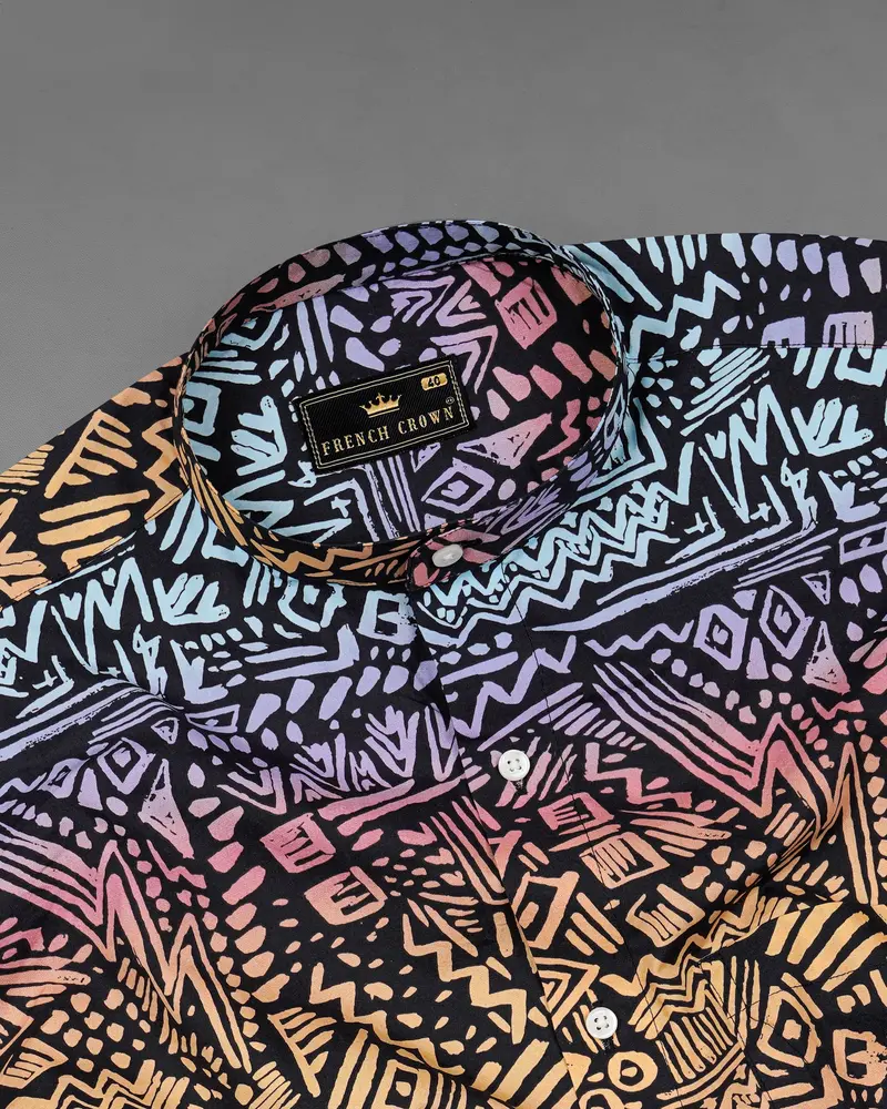 Salmon Peach With Jade Black Abstract Printed Premium Cotton Shirt 5