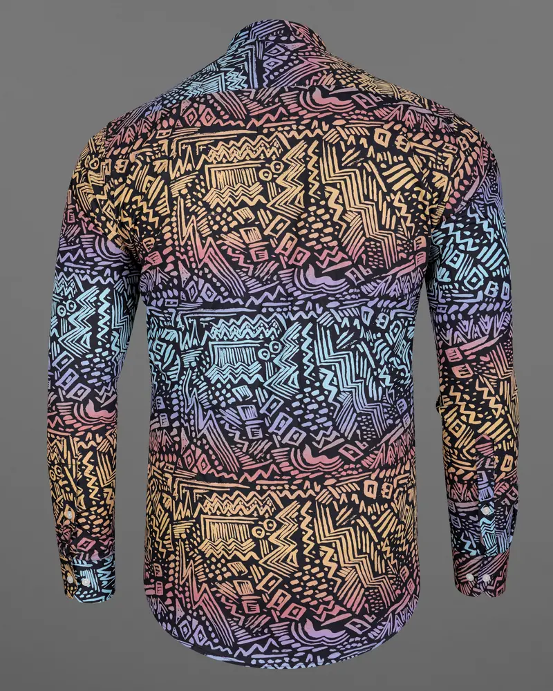 Salmon Peach With Jade Black Abstract Printed Premium Cotton Shirt 6