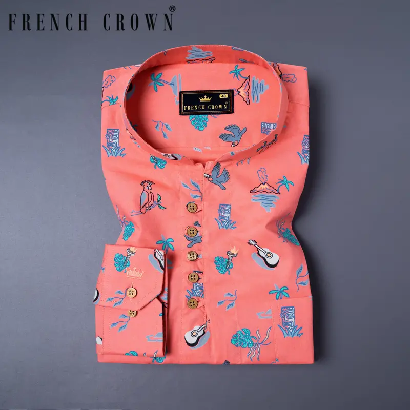 Salmon Printed Royal Oxford Kurta Shirt 1