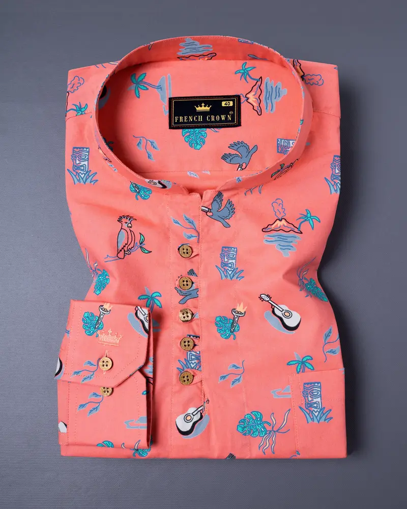 Salmon Printed Royal Oxford Kurta Shirt 2