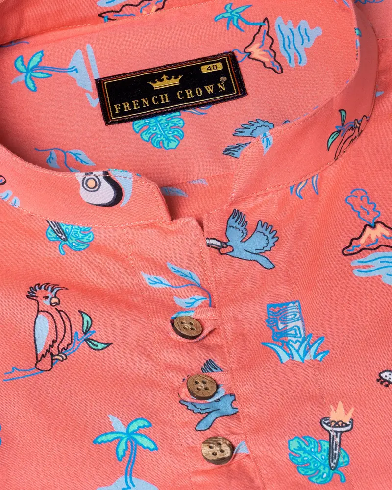 Salmon Printed Royal Oxford Kurta Shirt 4
