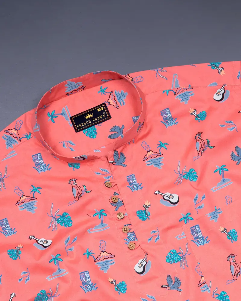 Salmon Printed Royal Oxford Kurta Shirt 5