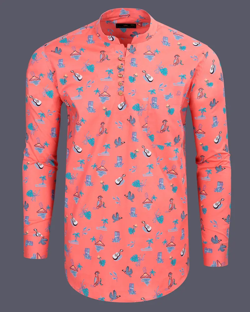 Salmon Printed Royal Oxford Kurta Shirt 6