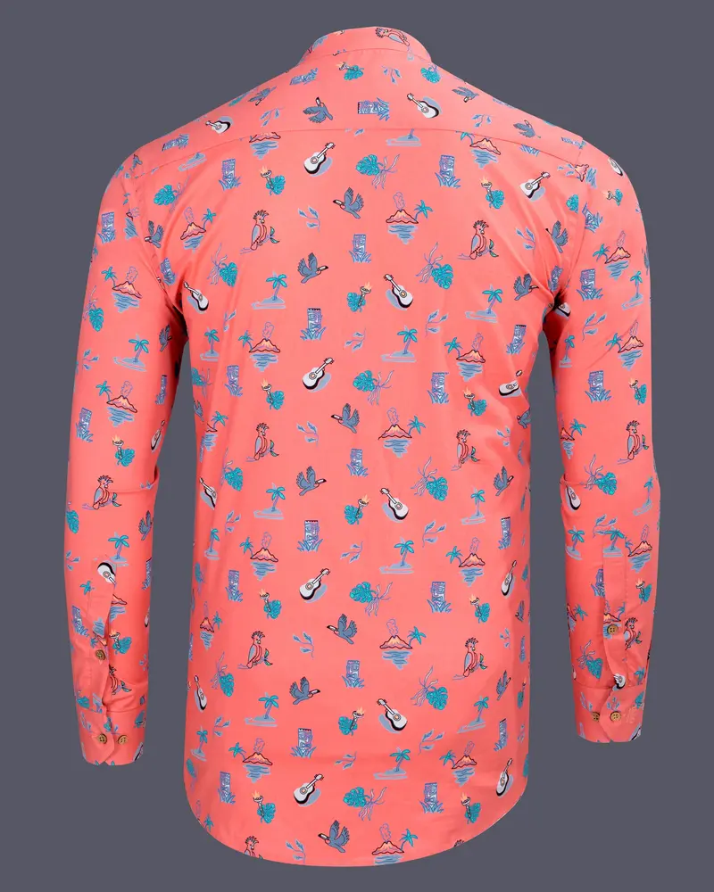 Salmon Printed Royal Oxford Kurta Shirt 7
