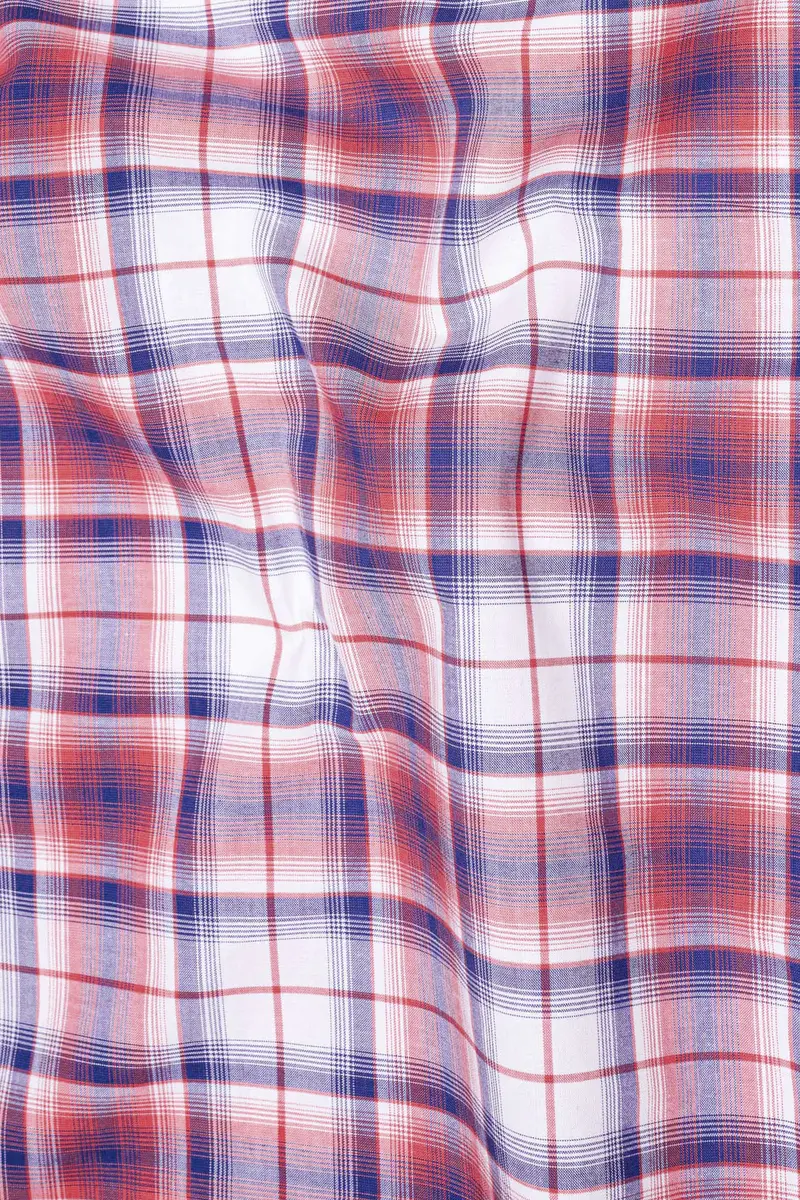 Salmon Red With San Marino Blue Plaid Premium Cotton Shirt 2