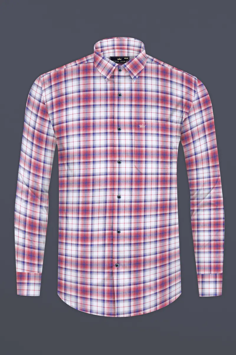 Salmon Red With San Marino Blue Plaid Premium Cotton Shirt 4