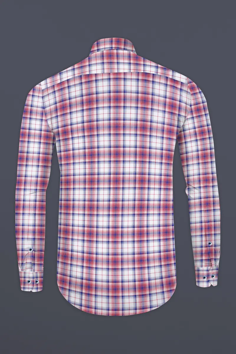 Salmon Red With San Marino Blue Plaid Premium Cotton Shirt 5