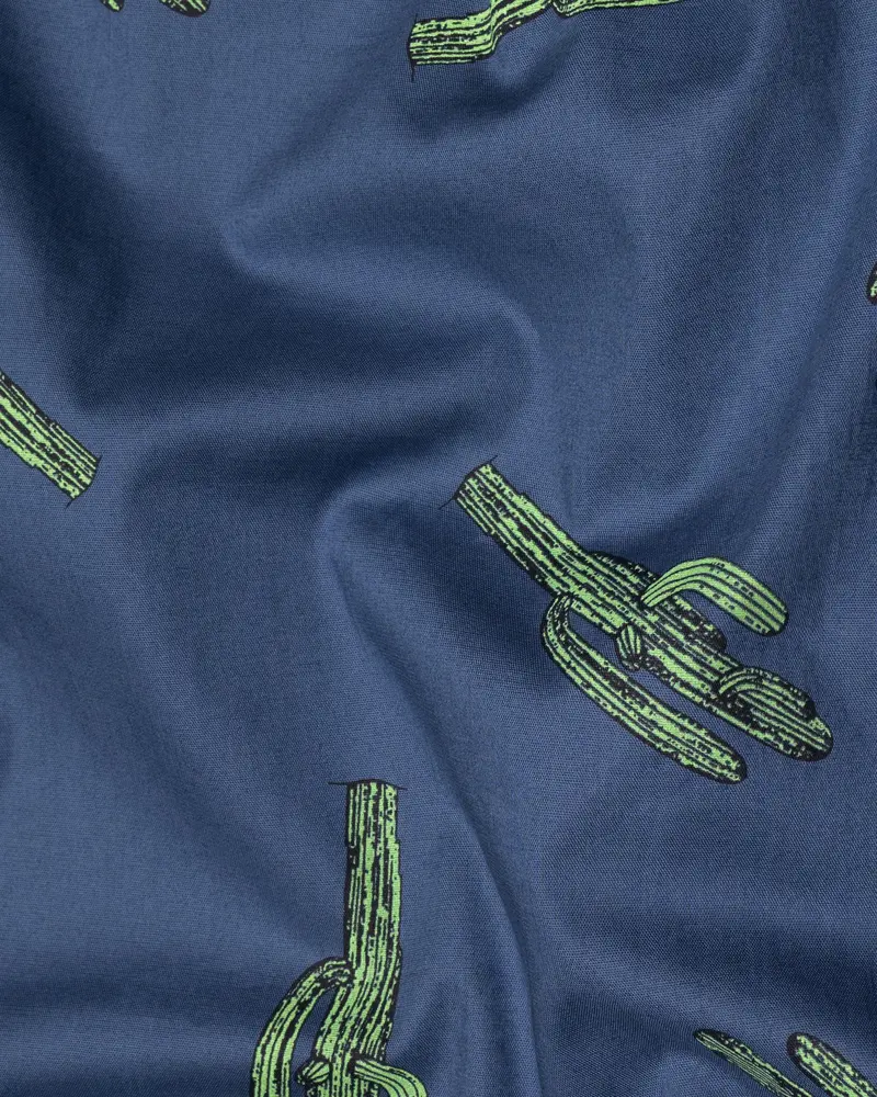 San Juan Blue Cactus Printed Premium Cotton Kurta Shirt 3