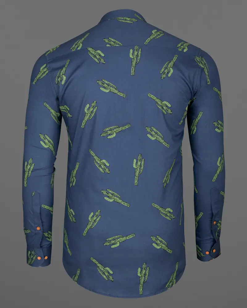 San Juan Blue Cactus Printed Premium Cotton Kurta Shirt 7