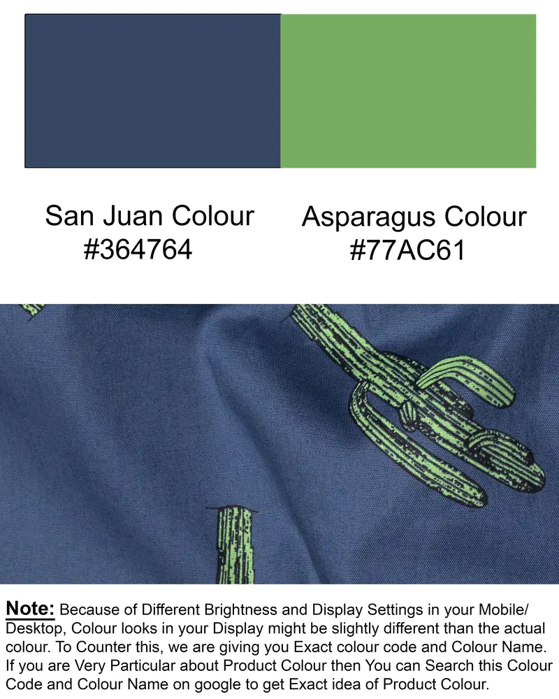 San Juan Blue Cactus Printed Premium Cotton Kurta Shirt 8