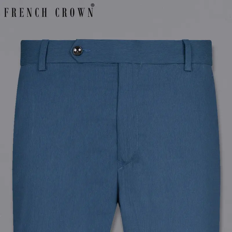 San Juan Blue Subtle Striped Premium Cotton Sports Pant 1