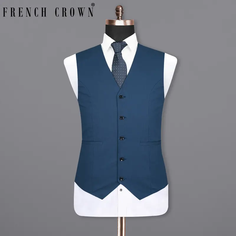 San Juan Blue Subtle Striped Premium Cotton Sports Waistcoat 1