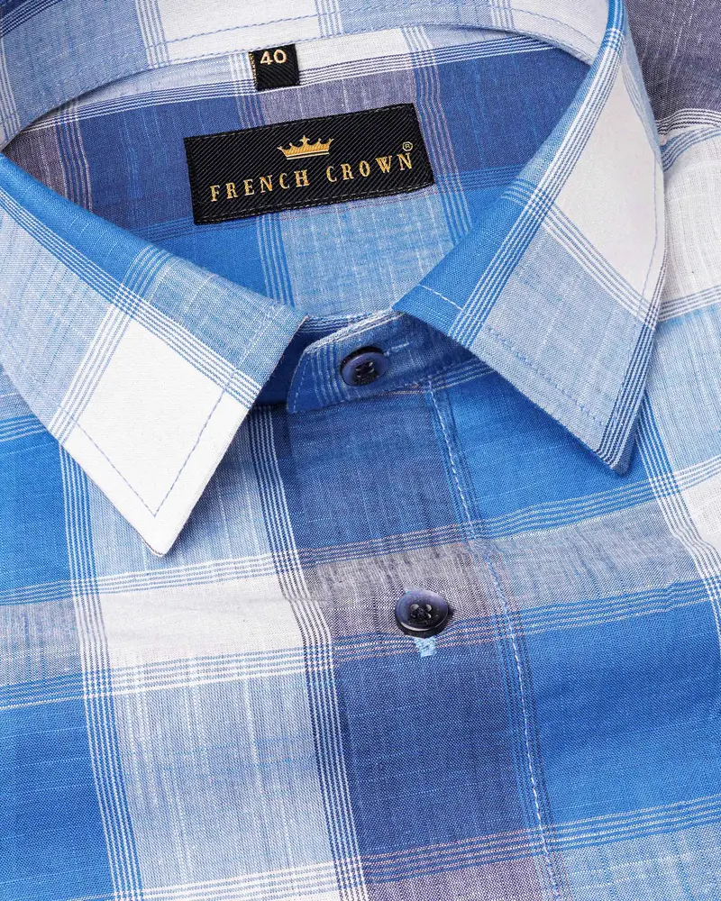San Marino Blue And White Plaid Chambray Shirt 1