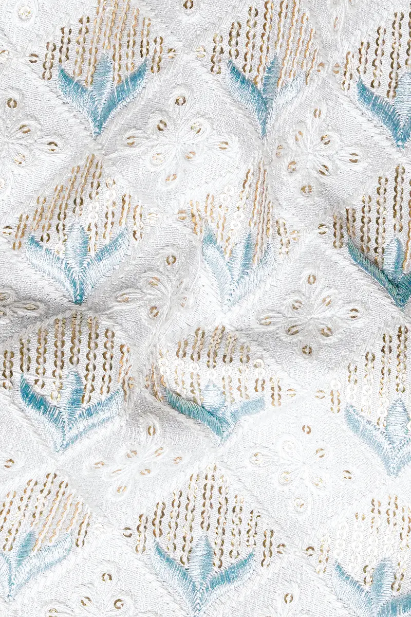 Sand Cream Geometric Sequin And Thread Embroidered Nehru Jacket 3