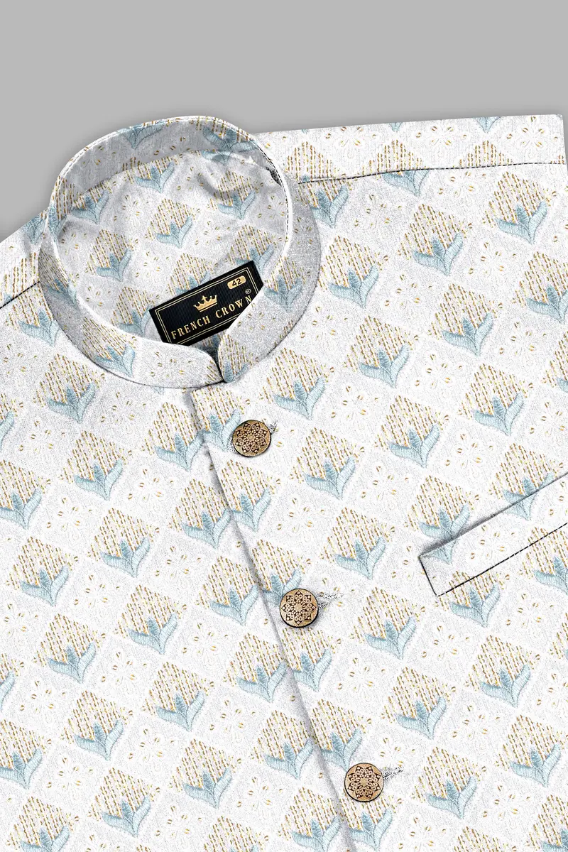 Sand Cream Geometric Sequin And Thread Embroidered Nehru Jacket 4