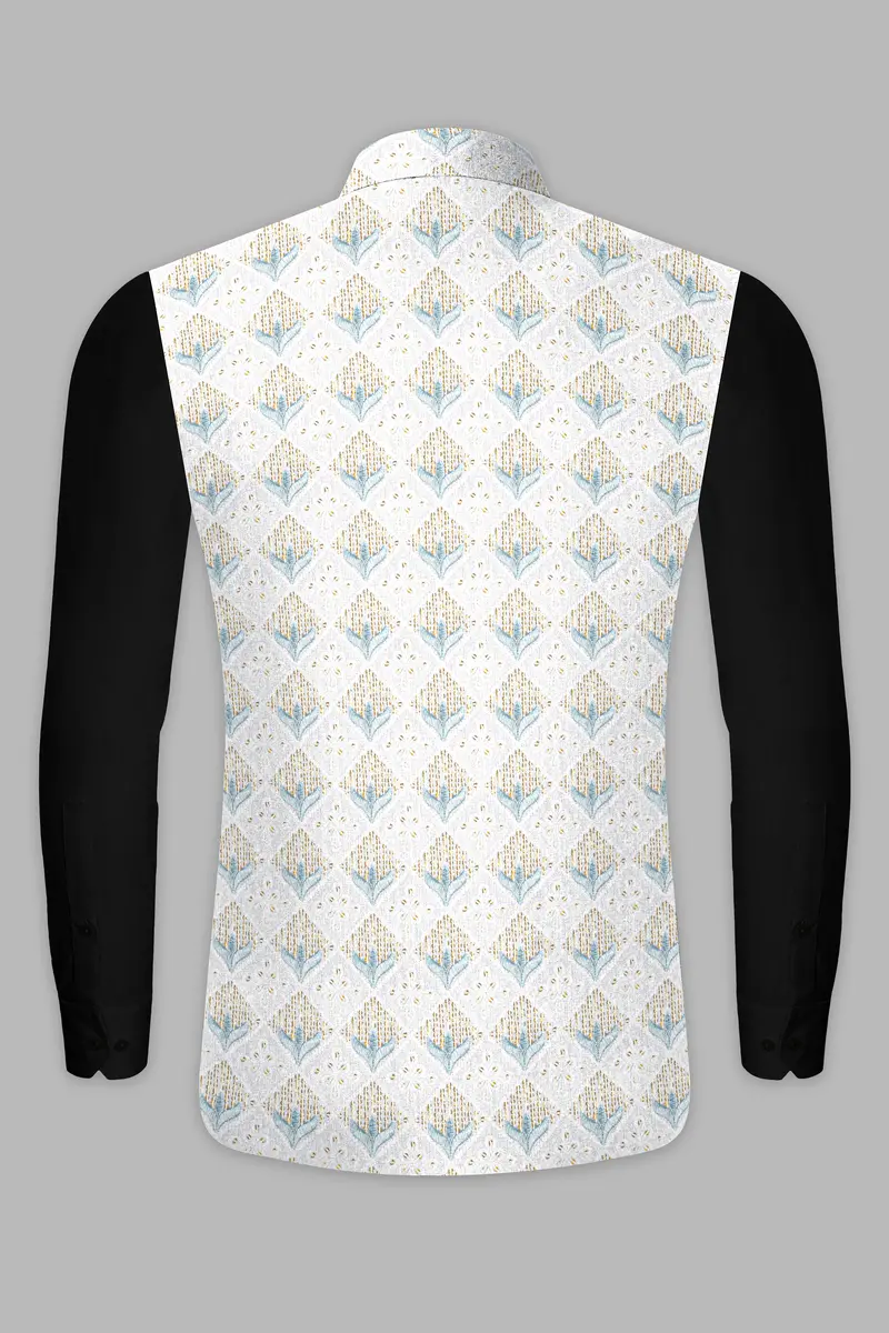 Sand Cream Geometric Sequin And Thread Embroidered Nehru Jacket 5
