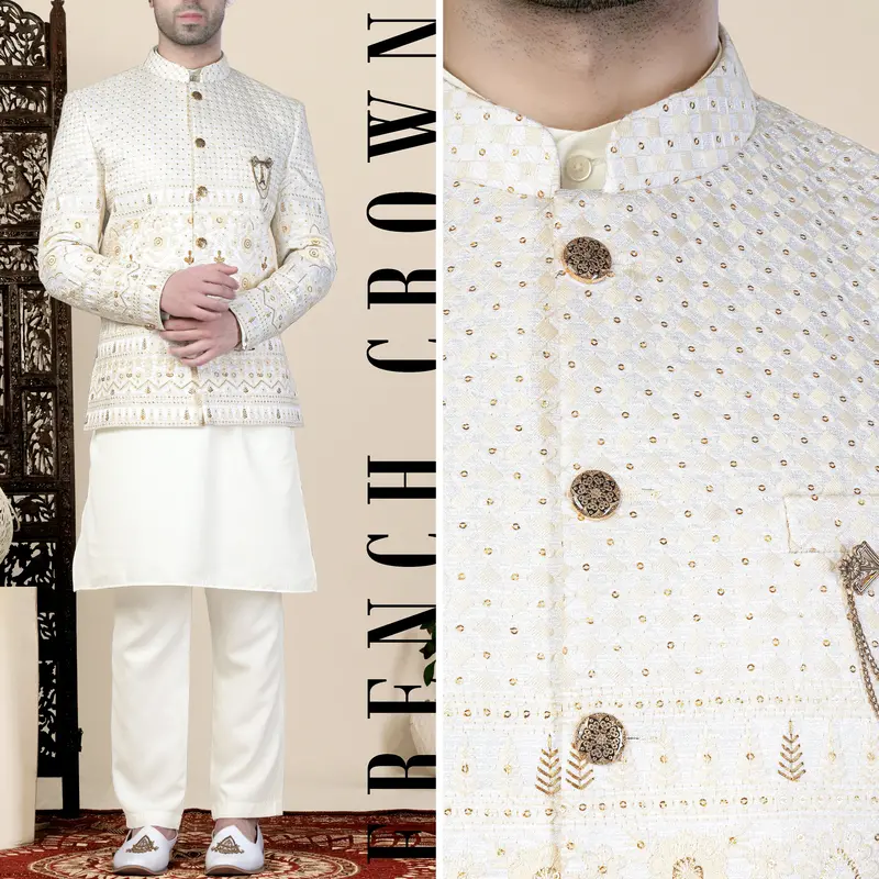 Sand Cream Thread And Sequin Embroidered Jodhpuri 1