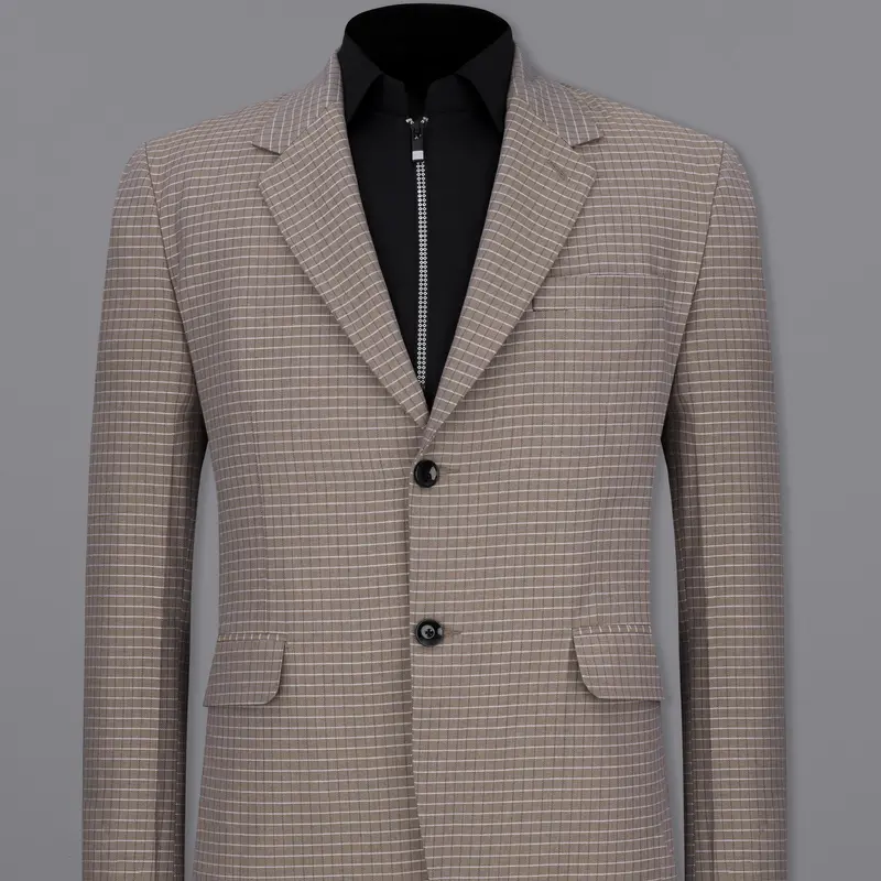 Sand Dune Brown Checkered Single Breasted Premium Cotton Blazer 1