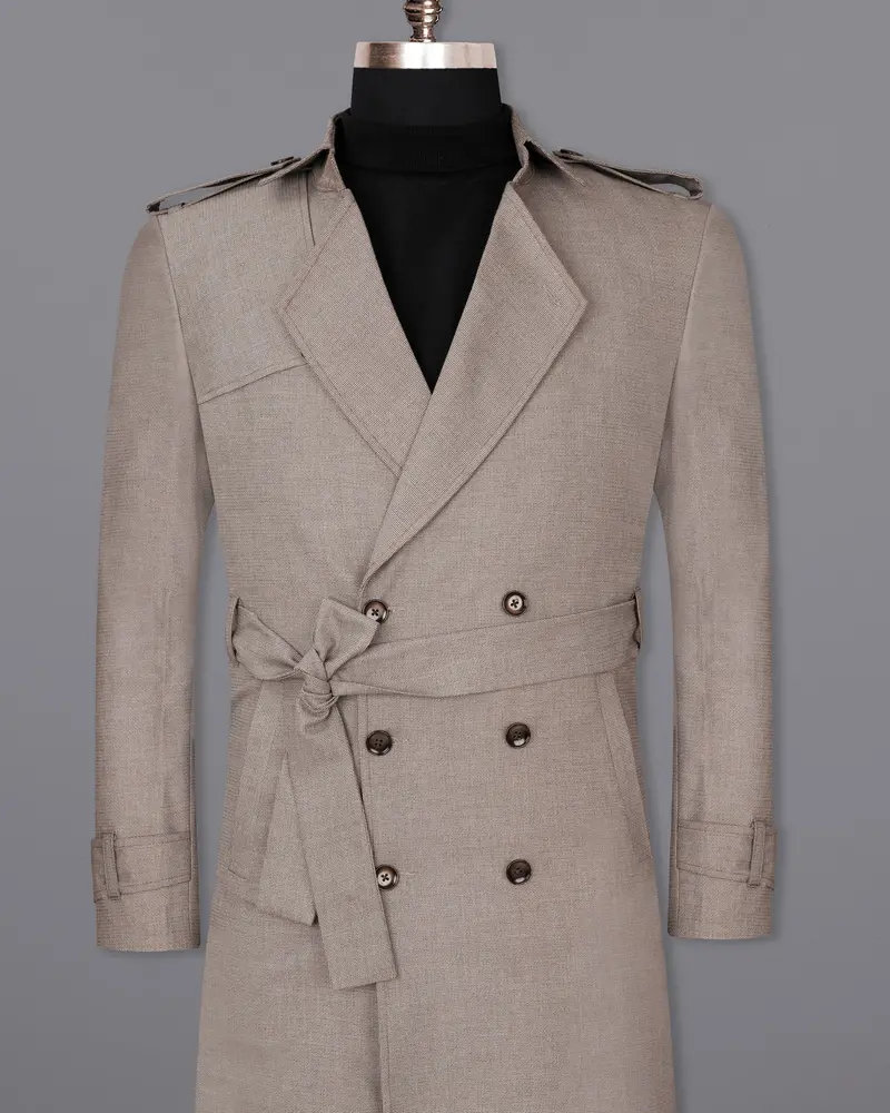 Sand Dune Double Breasted Belt Closure Designer Overcoat 2