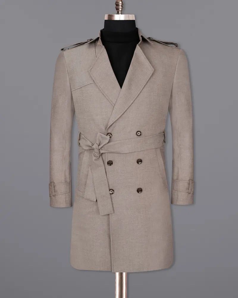 Sand Dune Double Breasted Belt Closure Designer Overcoat 9