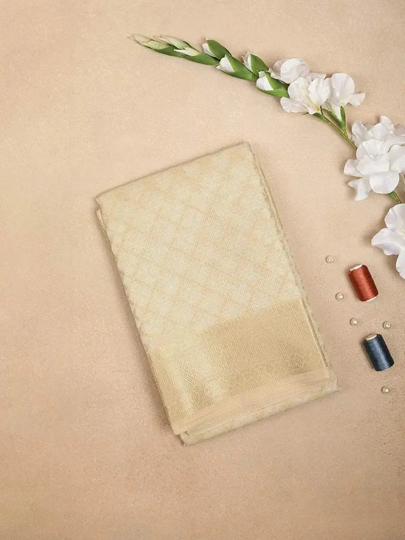 Sandal Art Silk Saree With Checks Design On The Body With Designed Zari Border 1