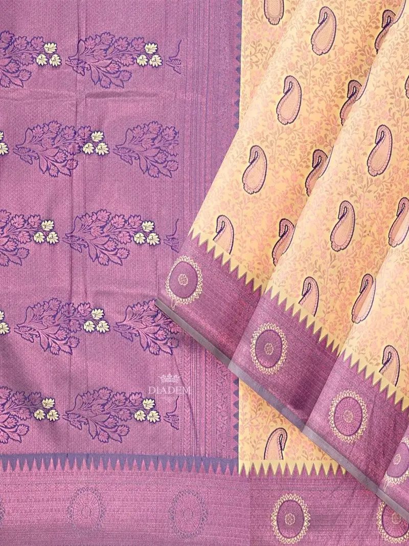 Sandal Art Silk Saree With Floral Motif On The Body And Contrast Border 2