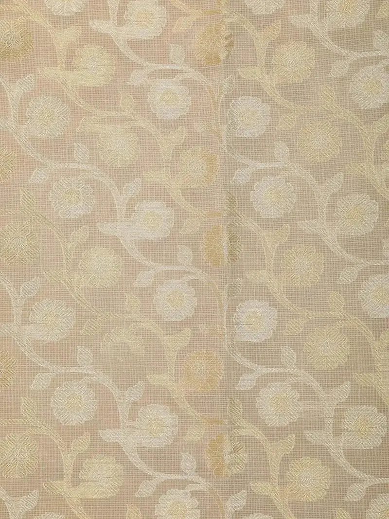 Sandal Art Silk Saree With Flower And Vines Design On The Body With Matching Border 2