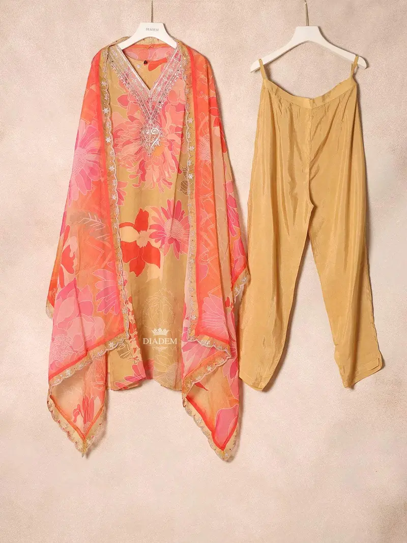 Sandal Organza Straight Cut Salwar Suit Adorned With Floral Print And Embroidery And Dupatta 1