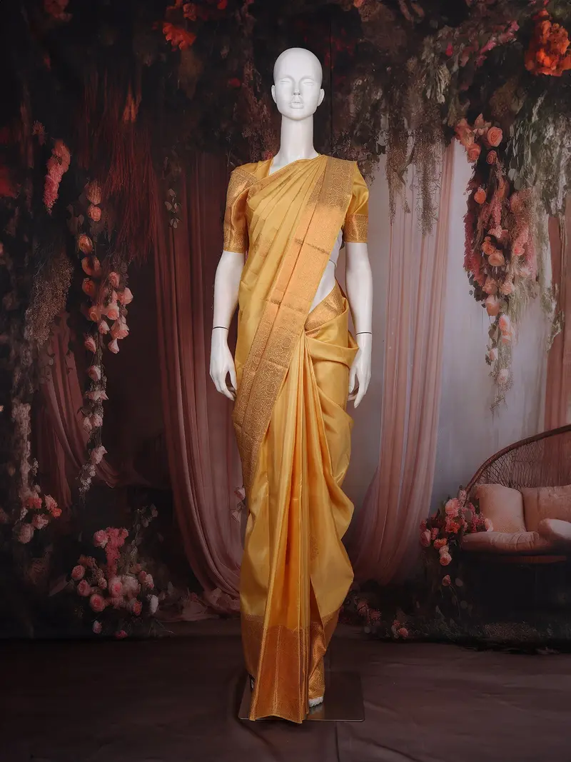 Sandal Peacock Motif Woven Kanchipuram Silk Saree 1
