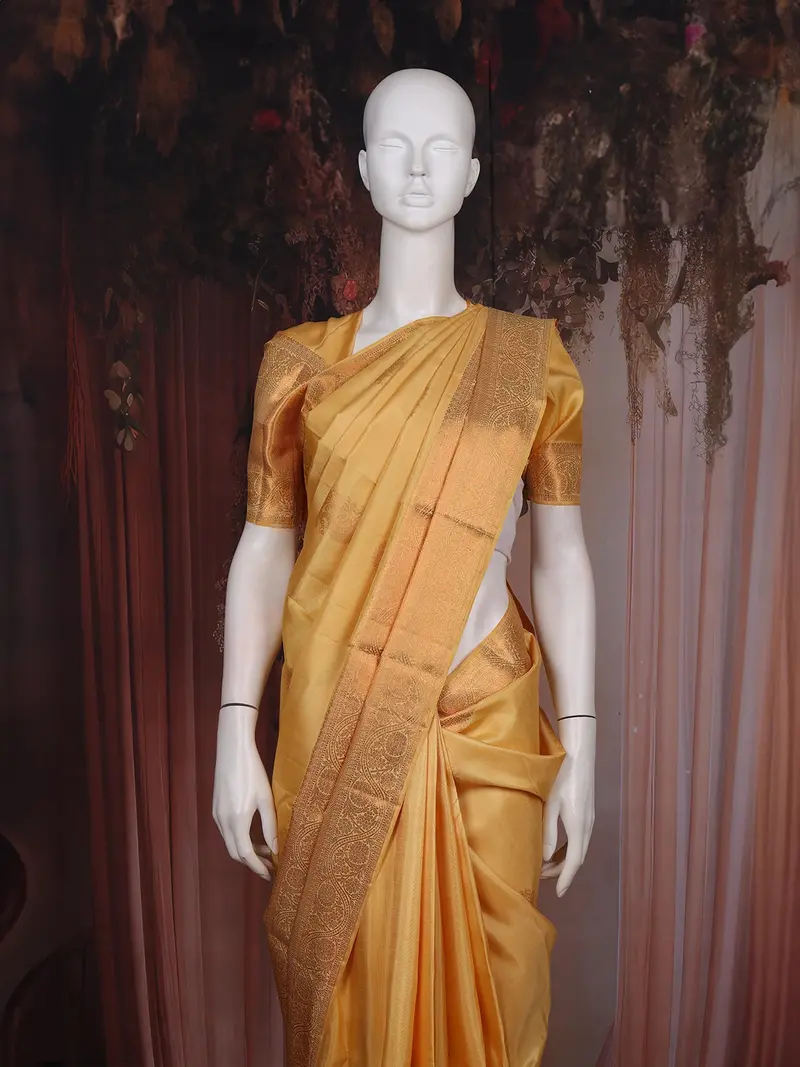 Sandal Peacock Motif Woven Kanchipuram Silk Saree 2