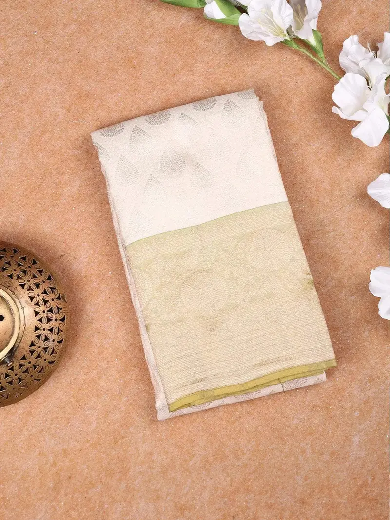 Sandal Pure Kanchipuram Bridal Silk Saree With Floral Motif On The Body With Zari Border 1