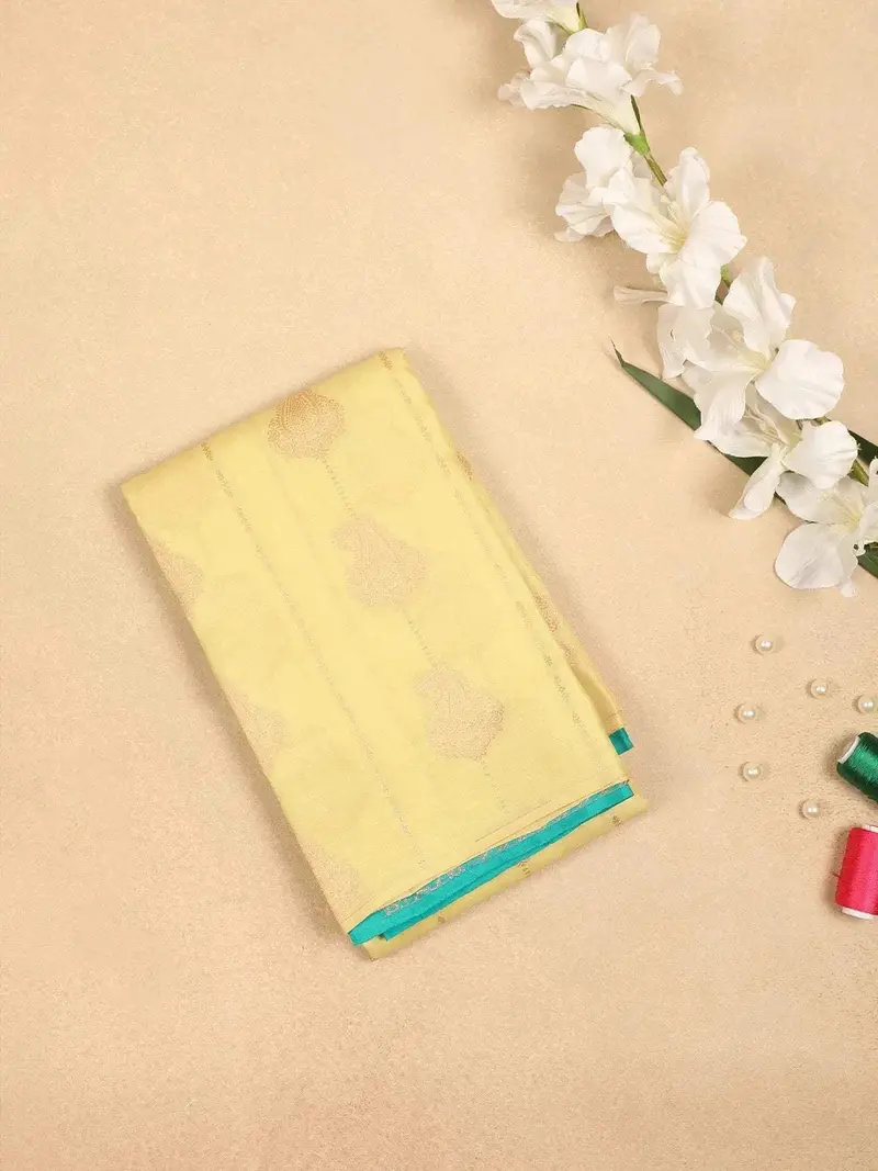 Sandal Pure Kanchipuram Bridal Silk Saree With Paisley Motifs On The Body And Without Border 1