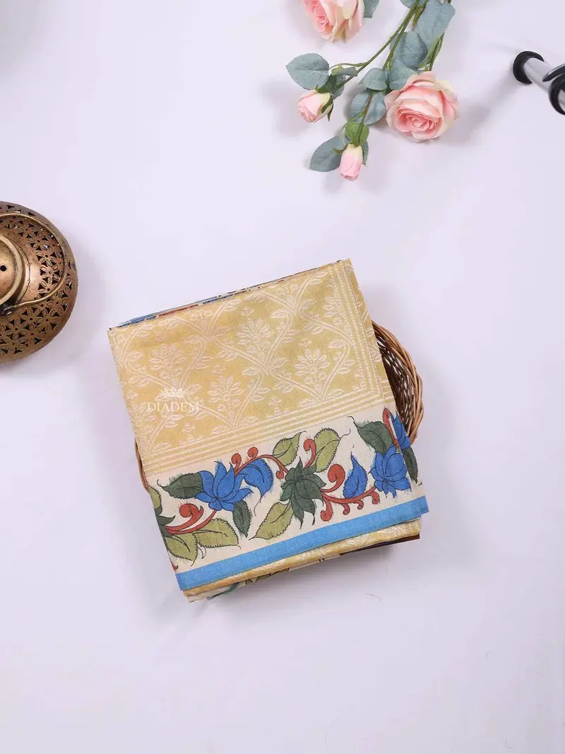 Sandal Semi Tussar Silk Saree With Floral Design On The Body Without Border 1