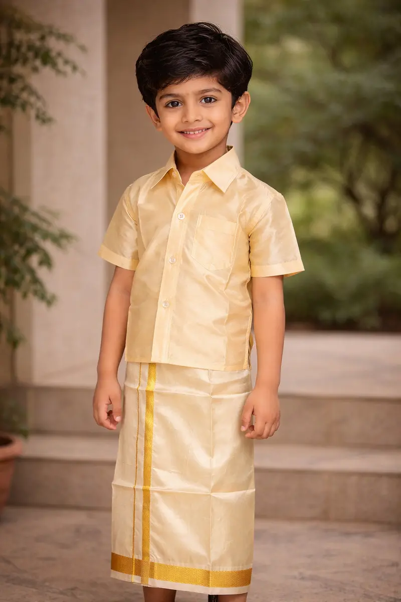 Sandal Silk Dhoti With Matching Half Sleeve Shirt 1