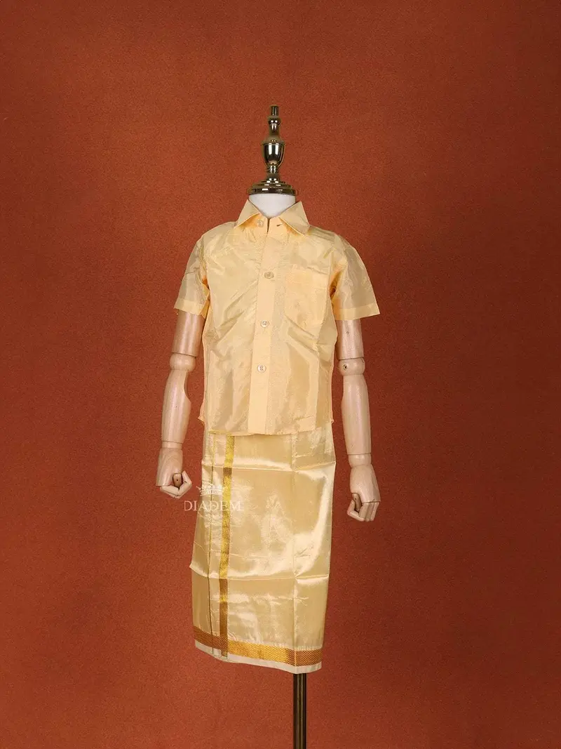 Sandal Silk Dhoti With Matching Half Sleeve Shirt 2